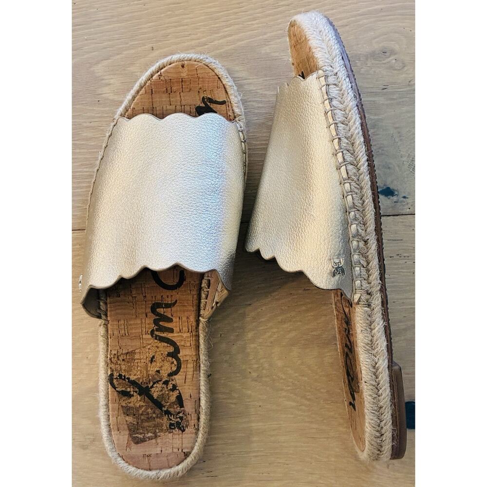 Sam Edelman Womens Sandals 9.5 Andy Gold Leather Espadrille Slip On Sandals